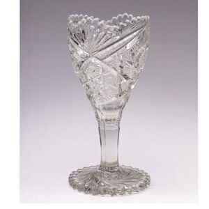 Elaborate Vintage EAPG Crystal Glass Swirl Pattern Trumpet Pedestal Vase vintage